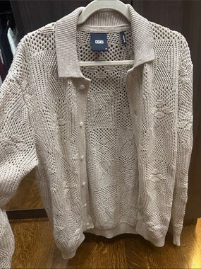 KITH Beige Open Knit Button Sweater Medium Textured Lightweight